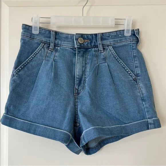 Express Blue Jean Shorts High-Waisted Relaxed Fit - Picture 1 of 6